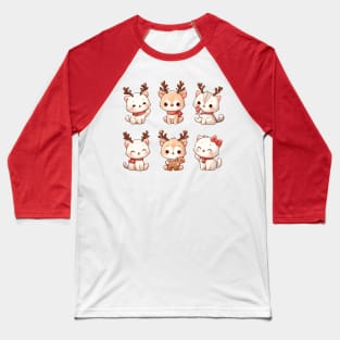 Kawaii Christmas Reindeer Kittens Baseball T-Shirt